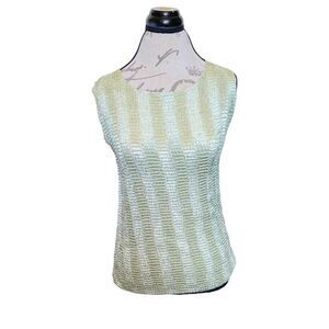 Laura Scott Womens Blouse Medium Sleevesless Textured Green Metallic Futuristic